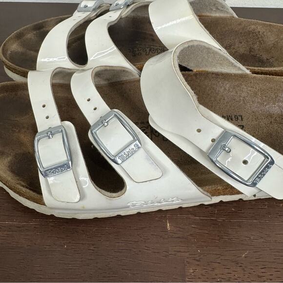 Birki’s Birkenstock White Patent 3 Strap Buckle Slide Sandals Size 37 US 6 - Picture 7 of 10